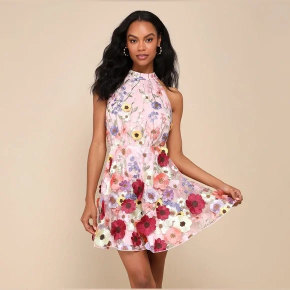 Lulu's Floral Halter Mini Dress - Multicolor - Picture 2 of 6